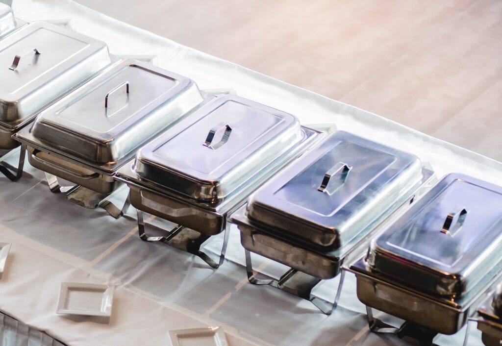 Catering chafing trays set for an event